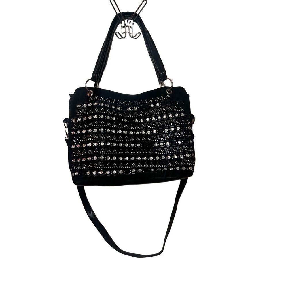 Black Studded Faux Leather Satchel